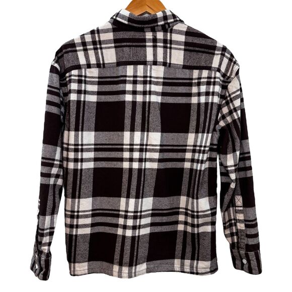 Hollister Oversized Fit Flannel Shirt XS Extra Small Brown White Plaid Button Up - Picture 2 of 4